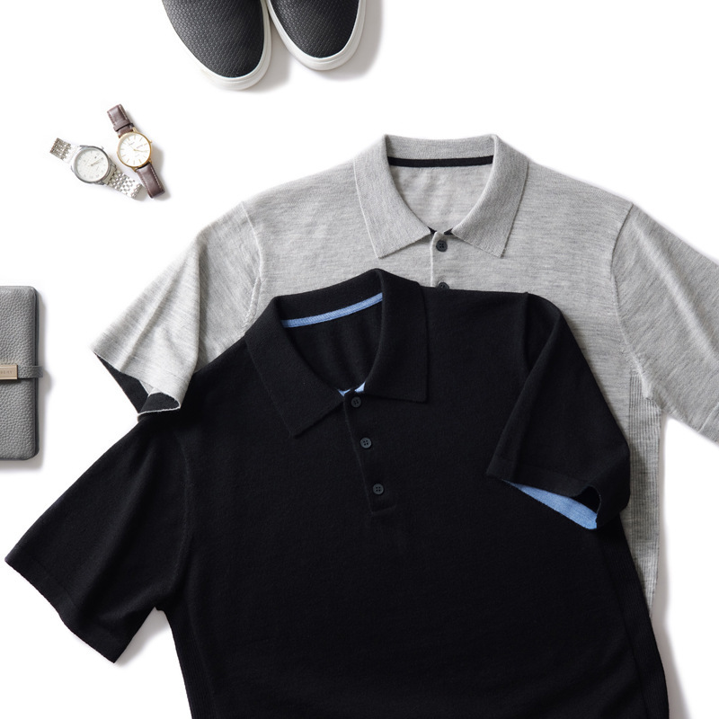 Lishibailan 2025 Spring Fine Knit Men's Polo Collar Pure Cashmere Sweater Short Sleeve Thin Knitwear 9510 Full Cashmere
