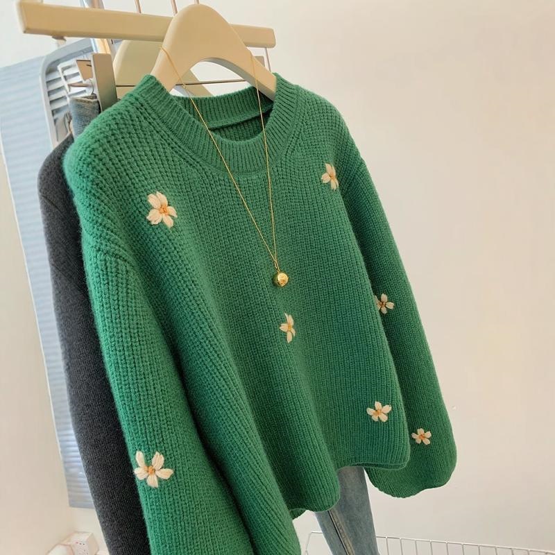 Highly Recommended! Soft and Fluffy ~ Green Pullover Loose Sweater for Women in Autumn and Winter with a Lazy and Relaxed Feel