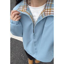 fitcheck格子拼接夹克男春秋复古设计感无帽上衣美式翻领情侣外套