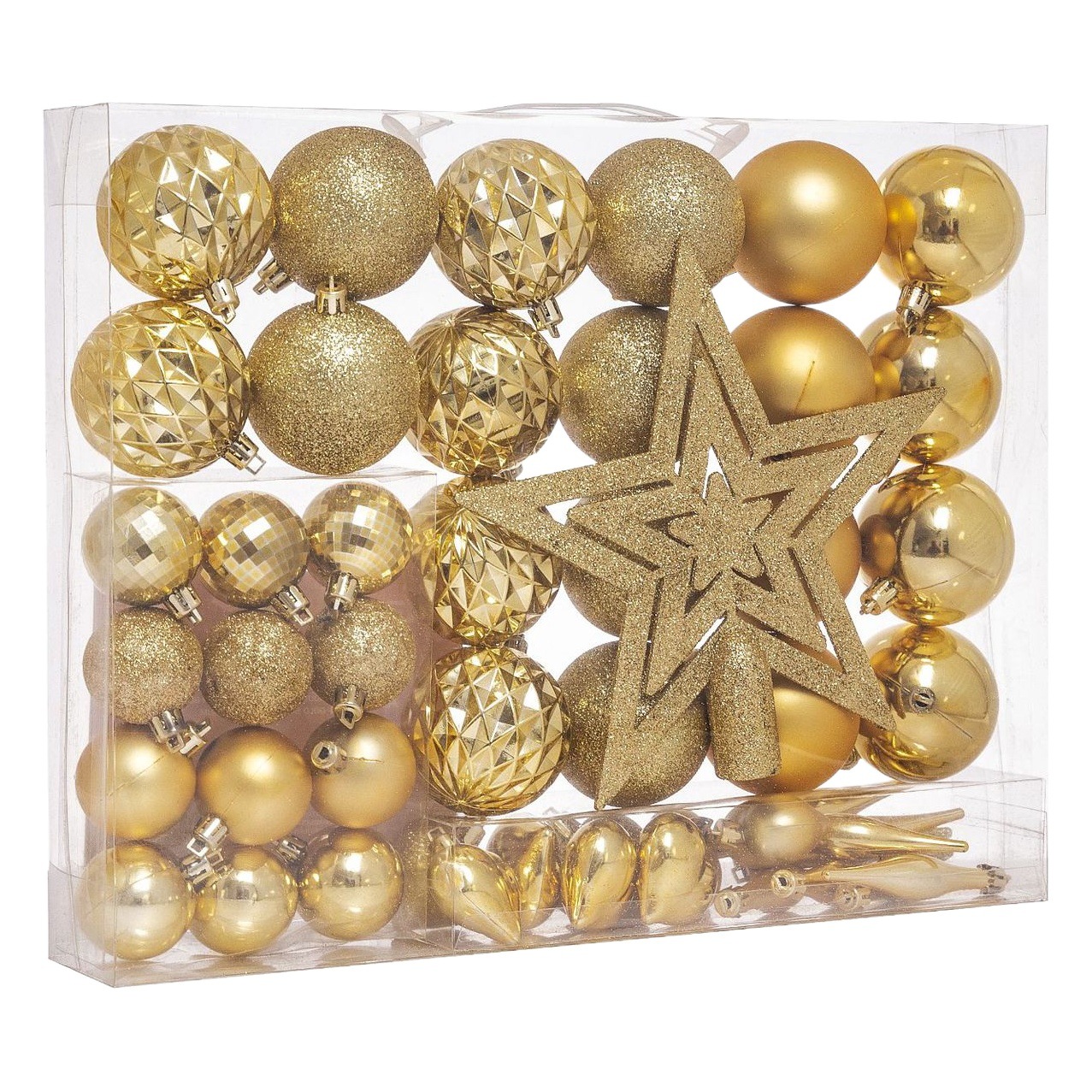 Juego de bolas de decoración navideña, 49 piezas, estrella para la copa del árbol, corazón, bolas colgantes para Navidad y San Valentín, bolas coloridas, bolas para árbol de Navidad.