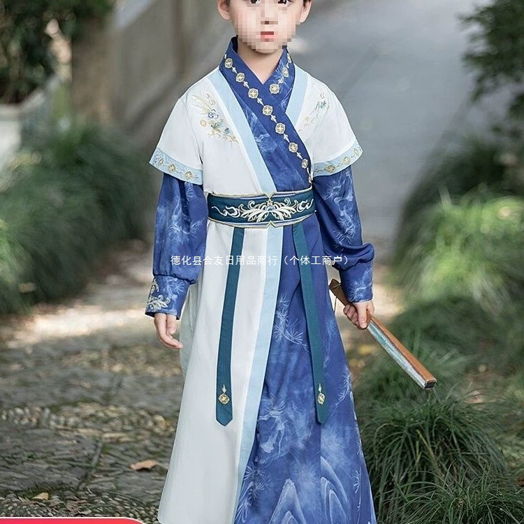 Китайский костюм Тан для мальчиков Hanfu, осенний стиль, боевые искусства, молодой джентльмен, красивый детский древний костюм, юбка Мамиан, традиционный наряд для выступлений.