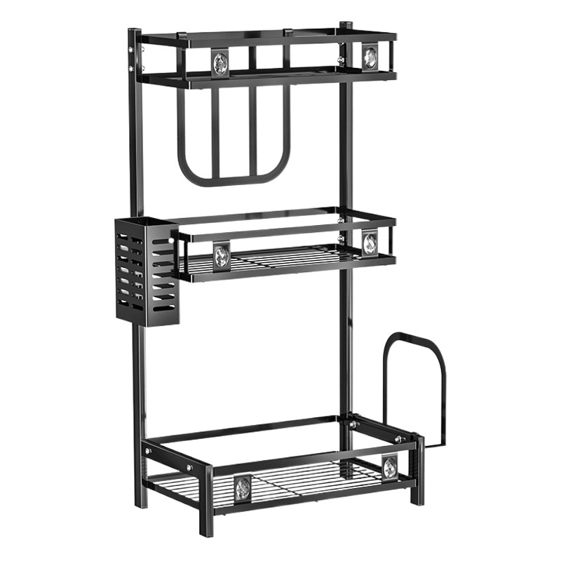 Estante para condimentos de encimera de cocina, estante para almacenamiento de condimentos, tabla de cortar, palillos, estante para almacenamiento de cuchillos, estante de almacenamiento negro, no requiere perforación.