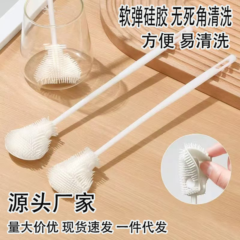 Long-Handled Soft-Bristled Cup Brush, Household Special Cleaning Brush, Foldableing No-Dead-Angle Multi-Functional Silicone Cup Cleaning Brush