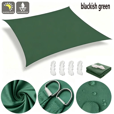 Avtomobil yan çətirləri — rectangular rainproof sunshade sail - dark-green-2x2m
