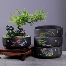 新中式花盆陶瓷大号桌面轻奢透气紫砂釉多肉拼盘盆