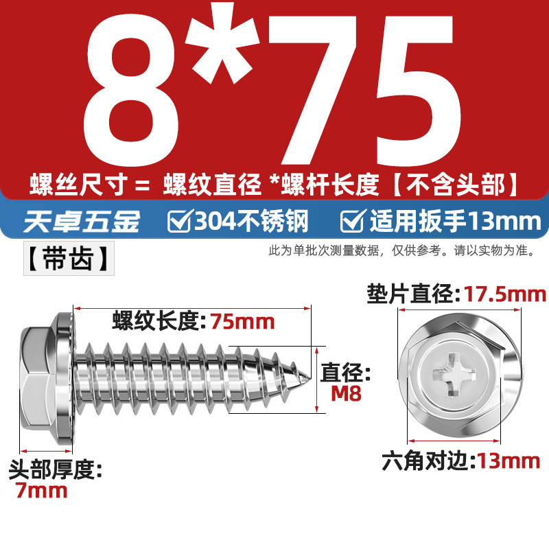 304ステンレス十字凹穴フランジ面外六角タッピングねじ尖尾パッド付き木ねじmm3 m 4m 5m 6|undefined