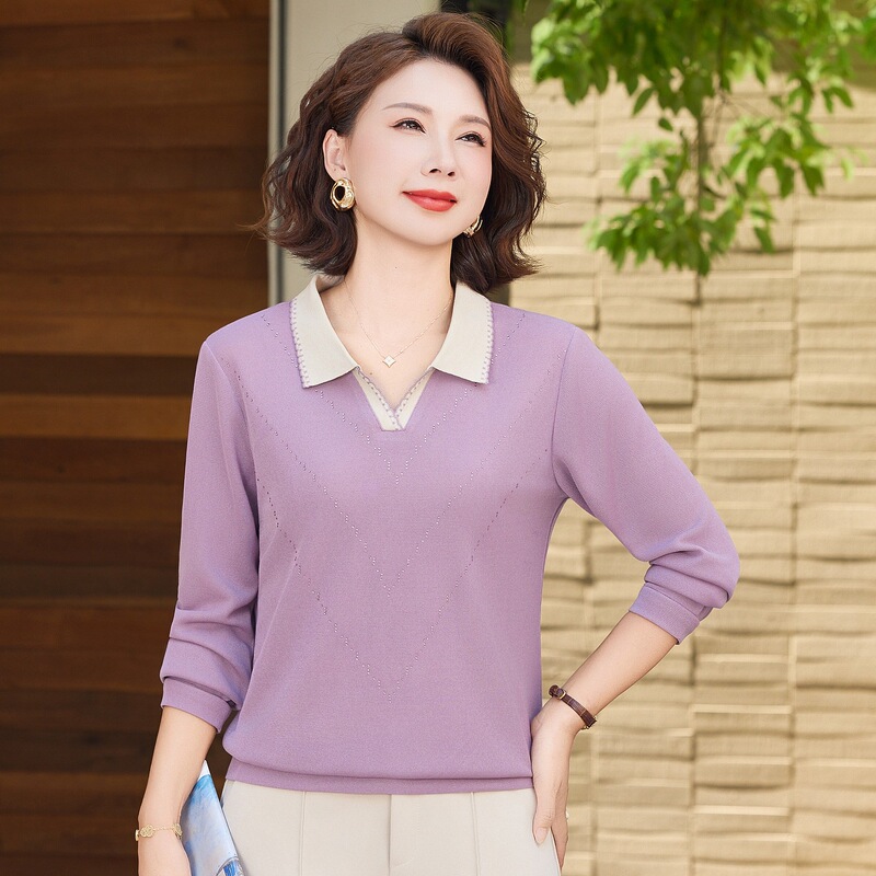 中老年秋季妈妈上衣女时尚秋装薄款中年人衣服长袖女装宽松女打底|undefined