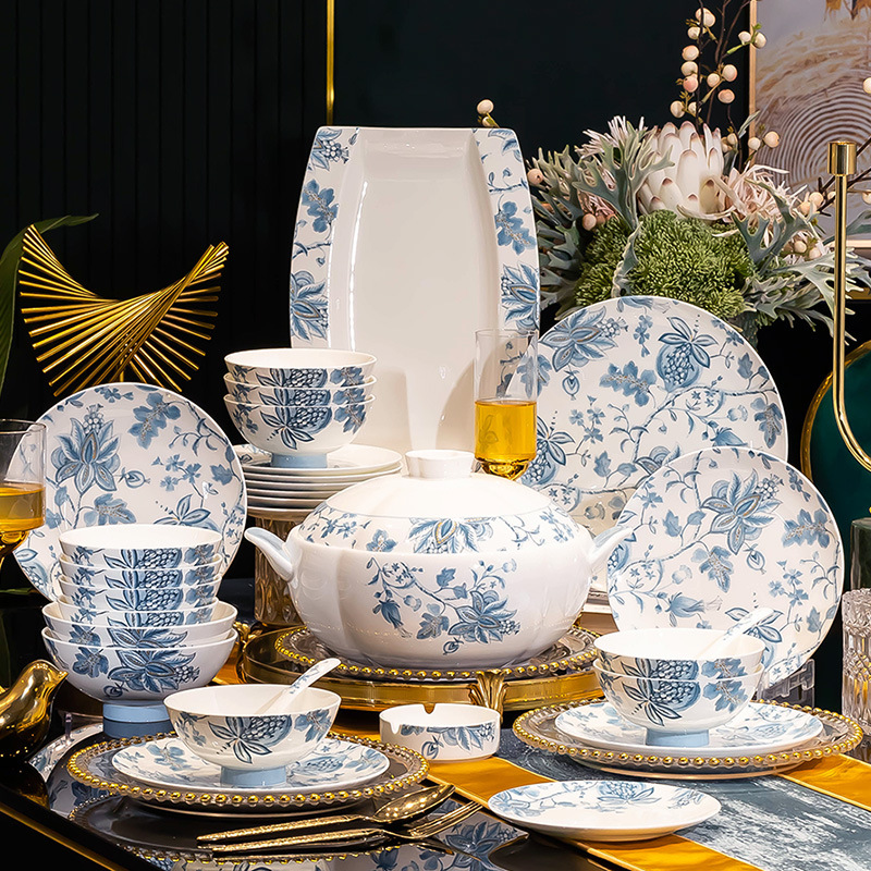 2024新款高檔餐具套裝景德鎮新中式骨瓷碗碟家用新婚喬遷陶瓷碗盤