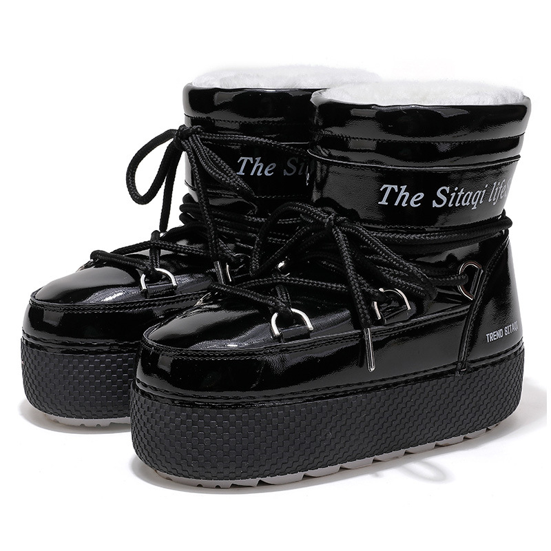 Botas espaciales, botas lunares, botas cálidas de suela gruesa, peludas y de estilo feo-adorable para padres e hijos, venta al por mayor transfronteriza para viajes de esquí, dropshipping