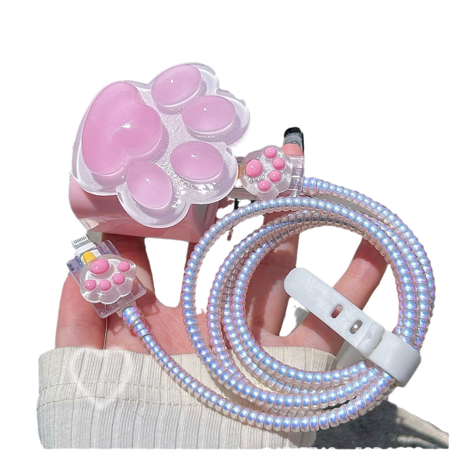 Funda protectora para cable de datos con estampado de gato, color rosa femenino, 20w, adecuada para cargador de estuche de carga rápida para iPhone de Apple