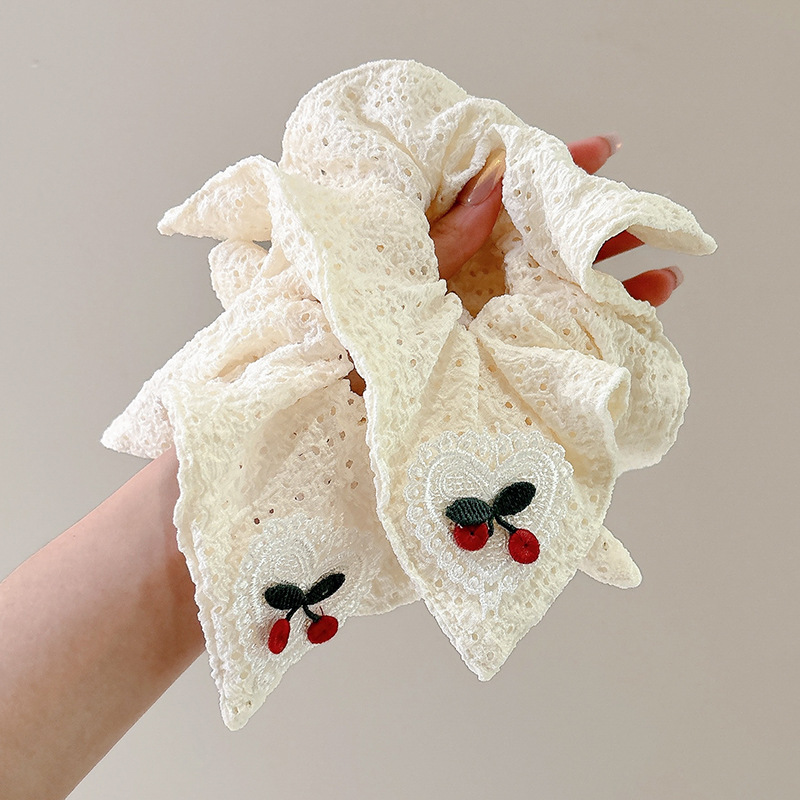 Toallas beige cuadradas francesas anillo de cabello cereza hueco anillo de cabello simple cola de caballo tierna cuerdas de cabello cereza amor