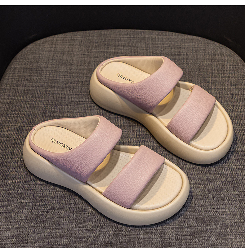 Sandal nữ quai ngang đế dày mũi tròn da thật mềm mại — M 2361m màu, M2361 màu xanh lá cây, M2361 màu tím, M2361 màu vàng chi tiết 34