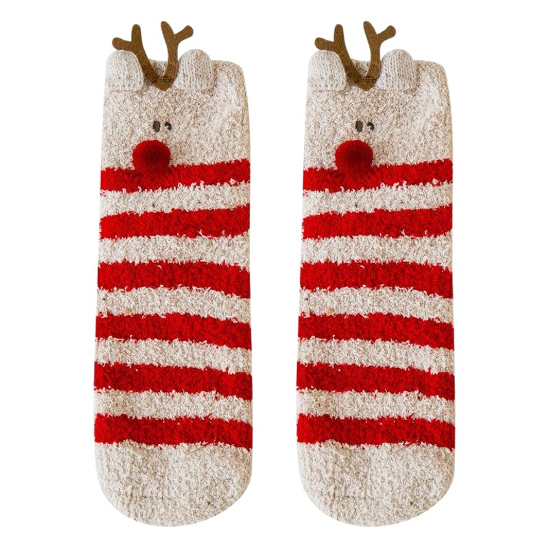 Calcetines de Navidad calcetines de otoño e invierno para mujer calcetines de media pantorrilla de algodón con forro polar calcetines gruesos para dormir de terciopelo coral cálidos calcetines de terciopelo lindo
