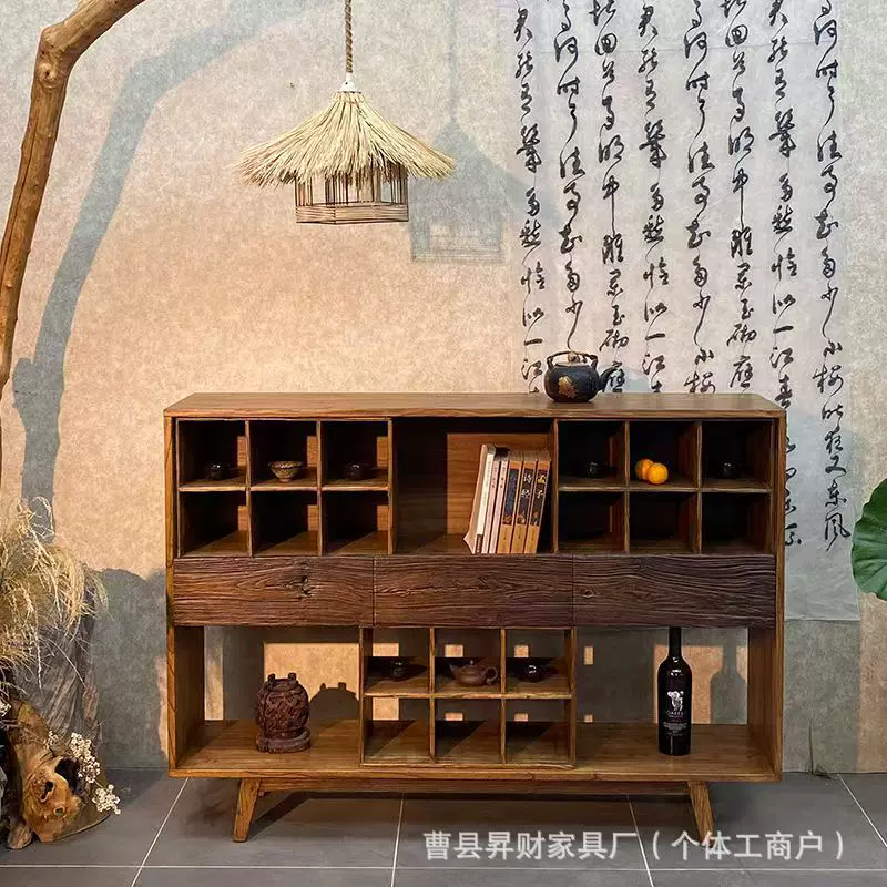 风化多宝阁置物架侘寂风博古架复古玄关展示架民宿茶室茶杯架定金