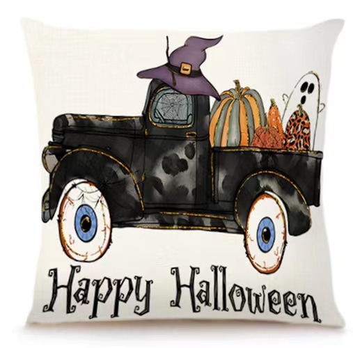Transfronterizo Amazon Halloween impresión lino almohada cubierta bruja calabaza decoración doméstica almohada cubierta