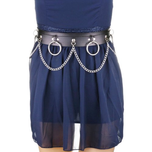 European and American cross-border rock metal chain hoop ring belt, simple and personalized retro double-layer punk style trouser belt