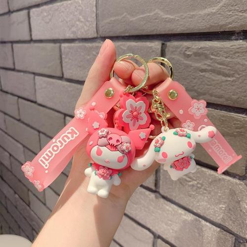 Sanrio series pink cherry blossom doll keychain cute Kuromi car bag street stall shopping mall claw machine