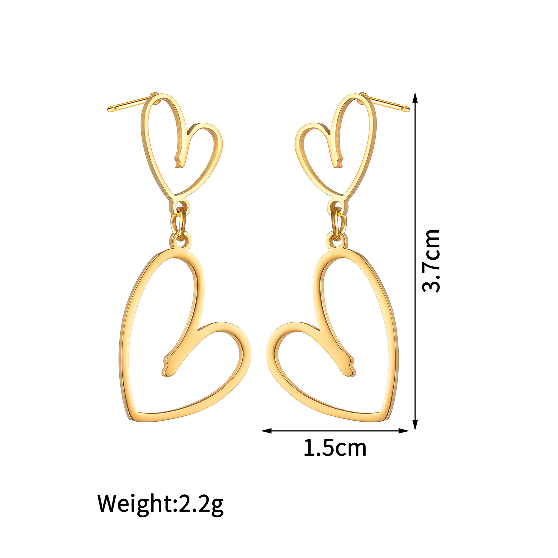 8g Weight PVD Coated Gold Plating Process 304 Stainless Steel Ear Needle Material Real Gold Plated Plating Material PVD Coated Real Gold Plated 18K Gold Heart Shape 304 Stainless Steel Simple Style Classic Style Waterproof Non Tarnish Drop Earrings