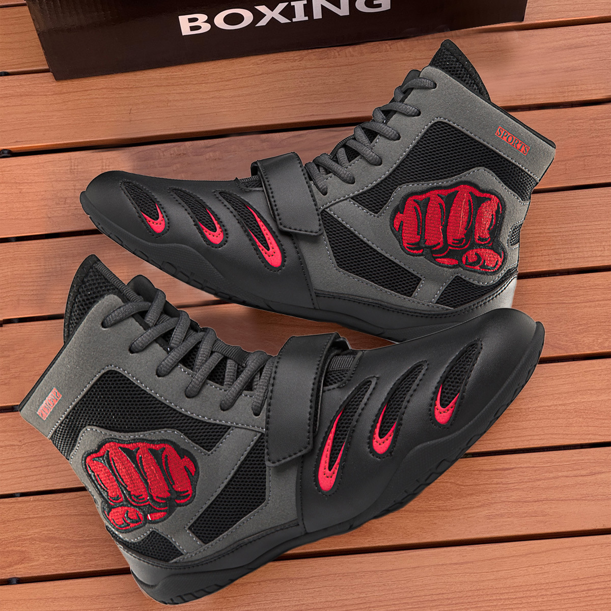 专业拳击鞋男散打鞋高帮格斗摔跤鞋比赛训练鞋健身泰拳搏击鞋男女