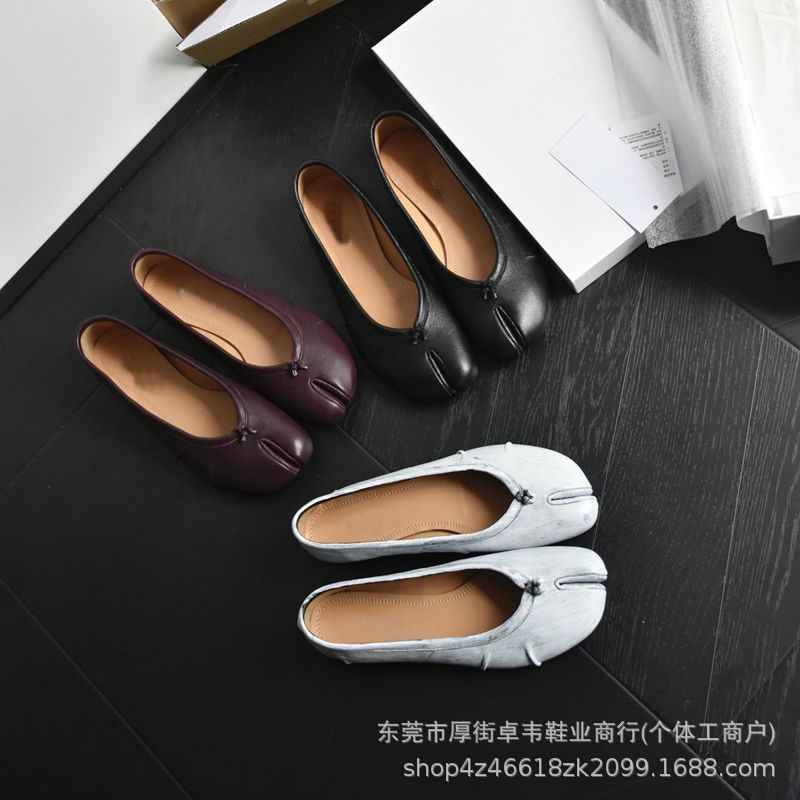 European and American Niche Pig-toe Ballet Shoes Maggie Flat Low-top Pleated Leather Soft Leather Slip-on Loafers