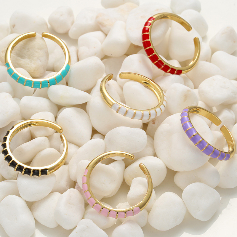 Wholesale Fashion Contrast Color Opening Adjustable Copper Ring Nihaojewelry display picture 2