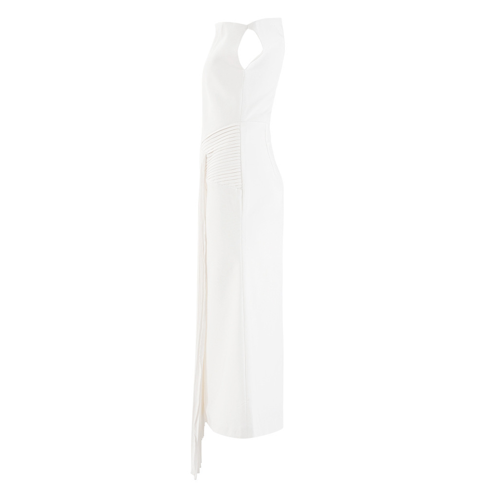 Damkläder stil elegant veckad off shoulder-klänning för kvinnor höst ny oregelbunden exklusiv smal klänning lång kjol_voghion.com