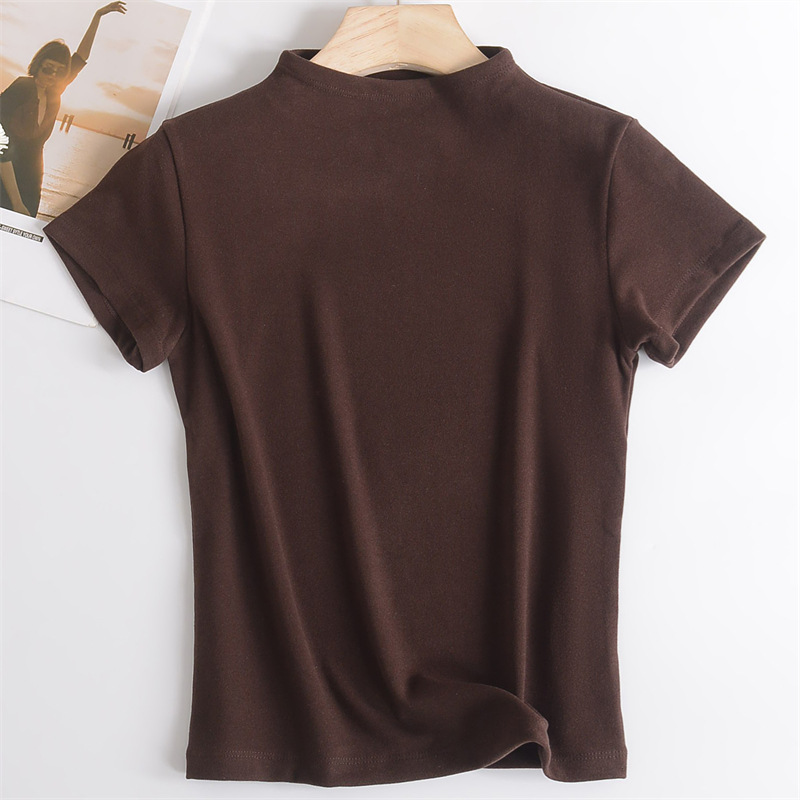 Tencel Lyocell Wool Half-High Collar Short-Sleeved Top Women's Spring and Autumn Inner Slim-Fit Outer-Wearable T-Shirt Base Shirt