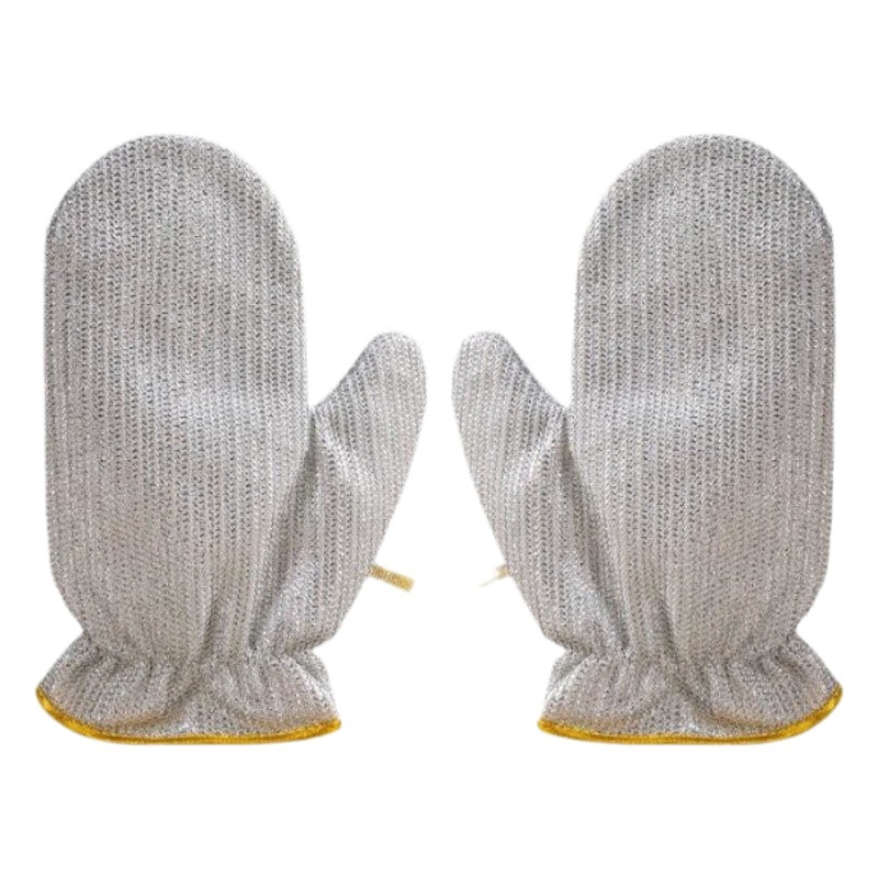 Guantes para lavar platos para el hogar guantes para lavar platos de seda de plata de doble cara guantes de aislamiento térmico de cocina engrosada cepillo impermeable olla guantes de alambre de acero