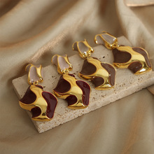 法式轻奢美拉德砝码彩釉铜质网红不规则耳坠耳饰奶牛花纹耳钉批发