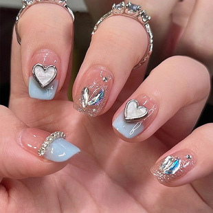 Spring and summer new wear nail tablets wholesale French short fritillary love glitter nail nail patch jelly glue