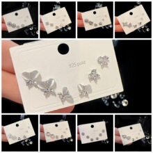 精致小巧一卡三对多对耳钉S925银针锆石微镶小耳饰套装组合女