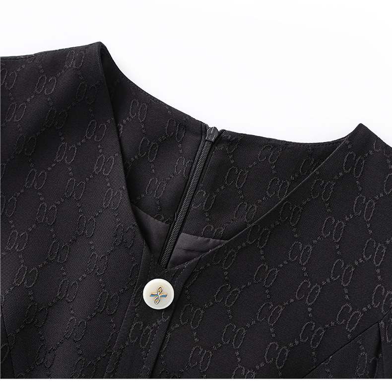 Váy chữ A tay bồng chất liệu jacquard cao cấp tôn dáng — Màu đen chi tiết 17