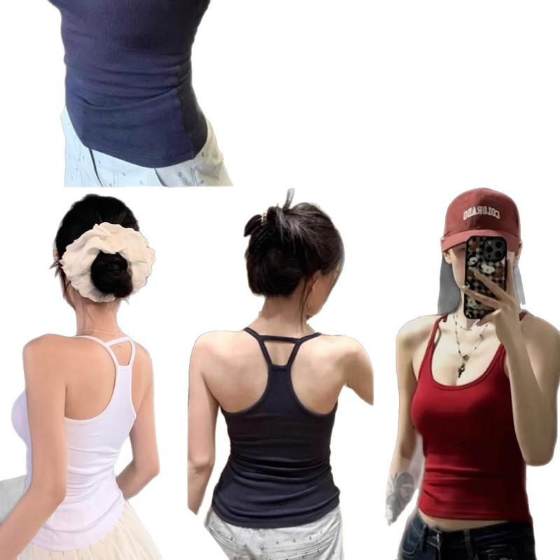灰色辣妹吊带背心女挂脖遮副乳带胸垫运动修身美背外穿内搭上衣夏|undefined