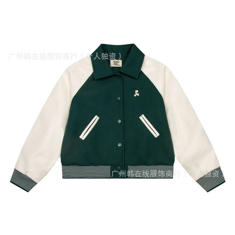 韩国Rest&Recreatin拼接皮质棒球服外套男女宽松字母刺绣夹克外套|undefined