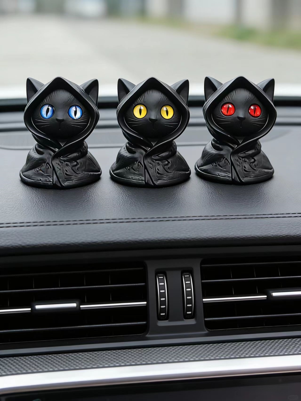Super Cute Cat Car Ornaments, High-Quality Dark Night Black Cat Decorations for Car Dashboard and Rear