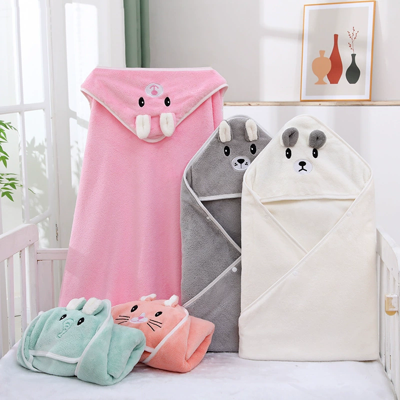 Тонкое Тканое одеяло с вышивкой и капюшоном из кораллового флиса с капюшоном банное полотенце с капюшоном Детский банный халат плащ-одеяло