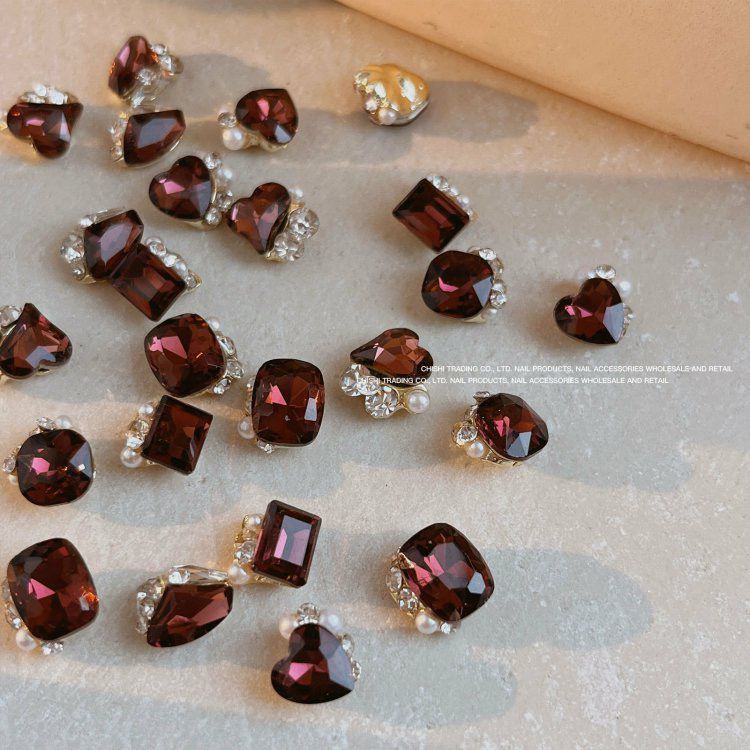 クリスタルパイルダイヤモンドマニキュア、パイルダイヤモンド、完成品、フラッシュハート、長方形、直角、パイルダイヤモンド、装飾マニキュア、ジュエリーバッチ|undefined