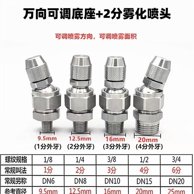 高低压雾化喷头万向可调球形扇面喷嘴 不锈钢工业除尘清洗喷雾头