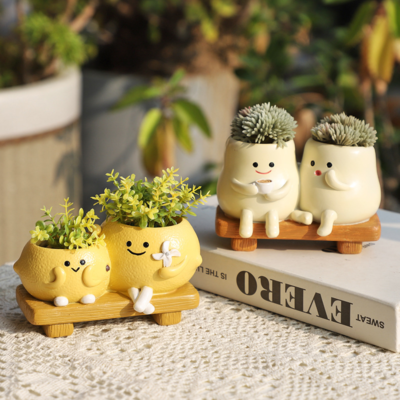 Chậu Cây Resin Chậu cây mọng nước resin liên thể nhiều lỗ, chậu mini hoạt hình, trang trí vườn ban công (RG-50)