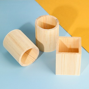 Pine round pen holder solid wood pen holder handmade DIY pen holder snowflake mud diy ultra light clay wooden mold wholesale