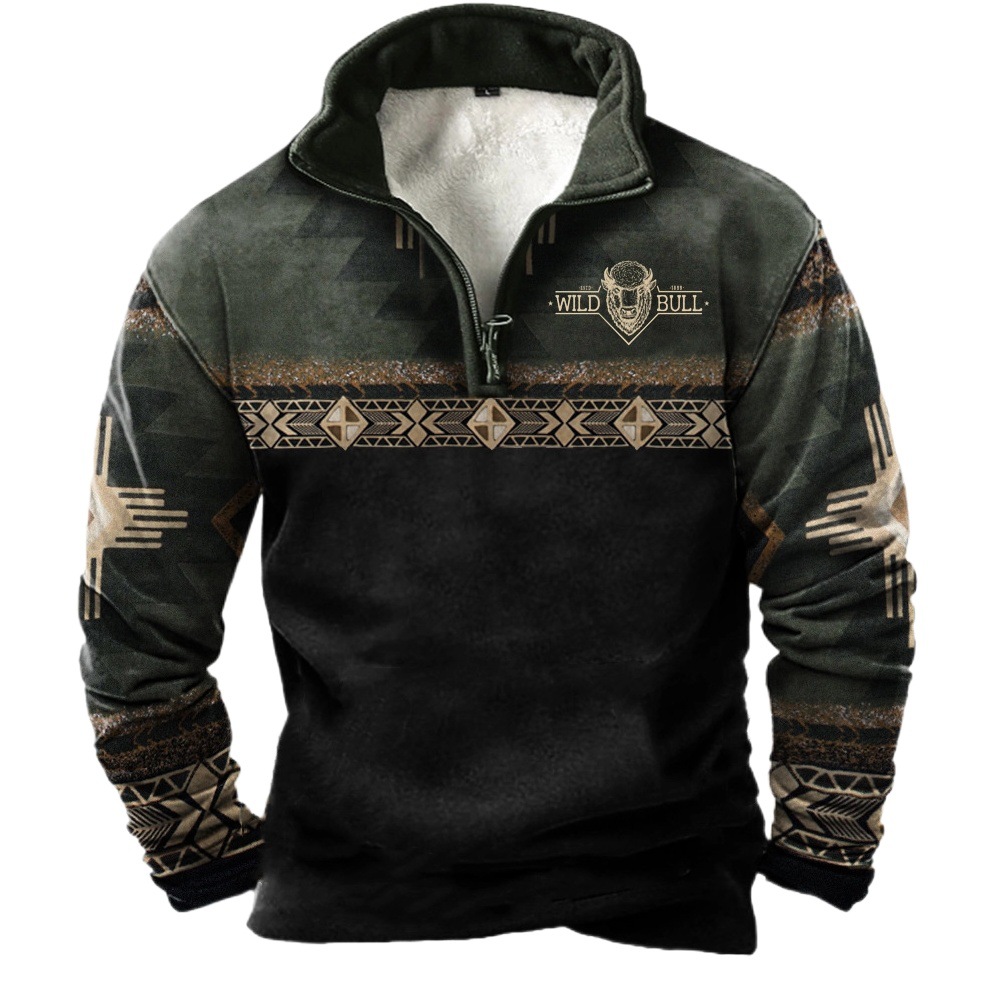 Comercio exterior transfronterizo europeo y americano Otoño e Invierno nuevos hombres pecho abierto cuello alto impresión 3D cuello alto cremallera Polo camisa