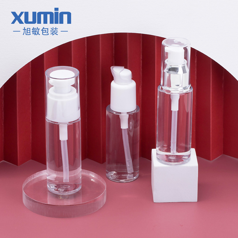 Embalaje cosmético Xumin botella de emulsión PET 50ml botella de bomba hidráulica botella de plástico transparente botella de crema para los ojos