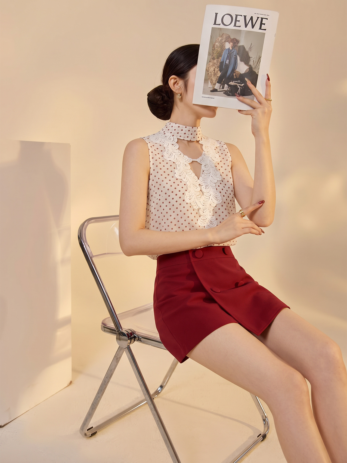 Set vest và chân váy ngắn họa tiết chấm bi phong cách Tân Trung Hoa mùa hè — Trang phục [Vest+Half Dress], nửa váy, Trang phục [Áo vest+quần short], quần đùi