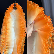 渐变荷叶边原创立体褶皱大花边幻彩渐变欧根纱布料设计师花边辅料