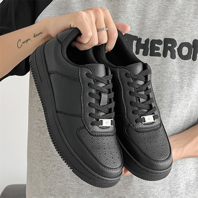 Men's Shoes Autumn Breathable Black Casual Board Shoes Men's Air Force Sports One Solid Color Student Non-slip Sports Board Shoes