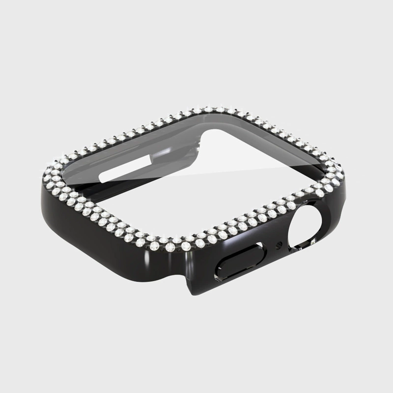 Защитный чехол для Apple Watch 10, совместимый, двойной ряд инкрустации кристаллами, ПК с закаленной пленкой, интегрированный корпус для часов