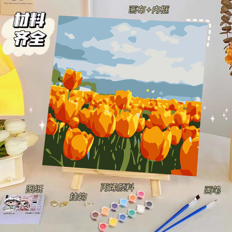 Pintura al óleo digital de bricolaje, dibujos animados para niños, pinturas para colorear hechas a mano, lindos puestos de animación curativos, comercio exterior transfronterizo