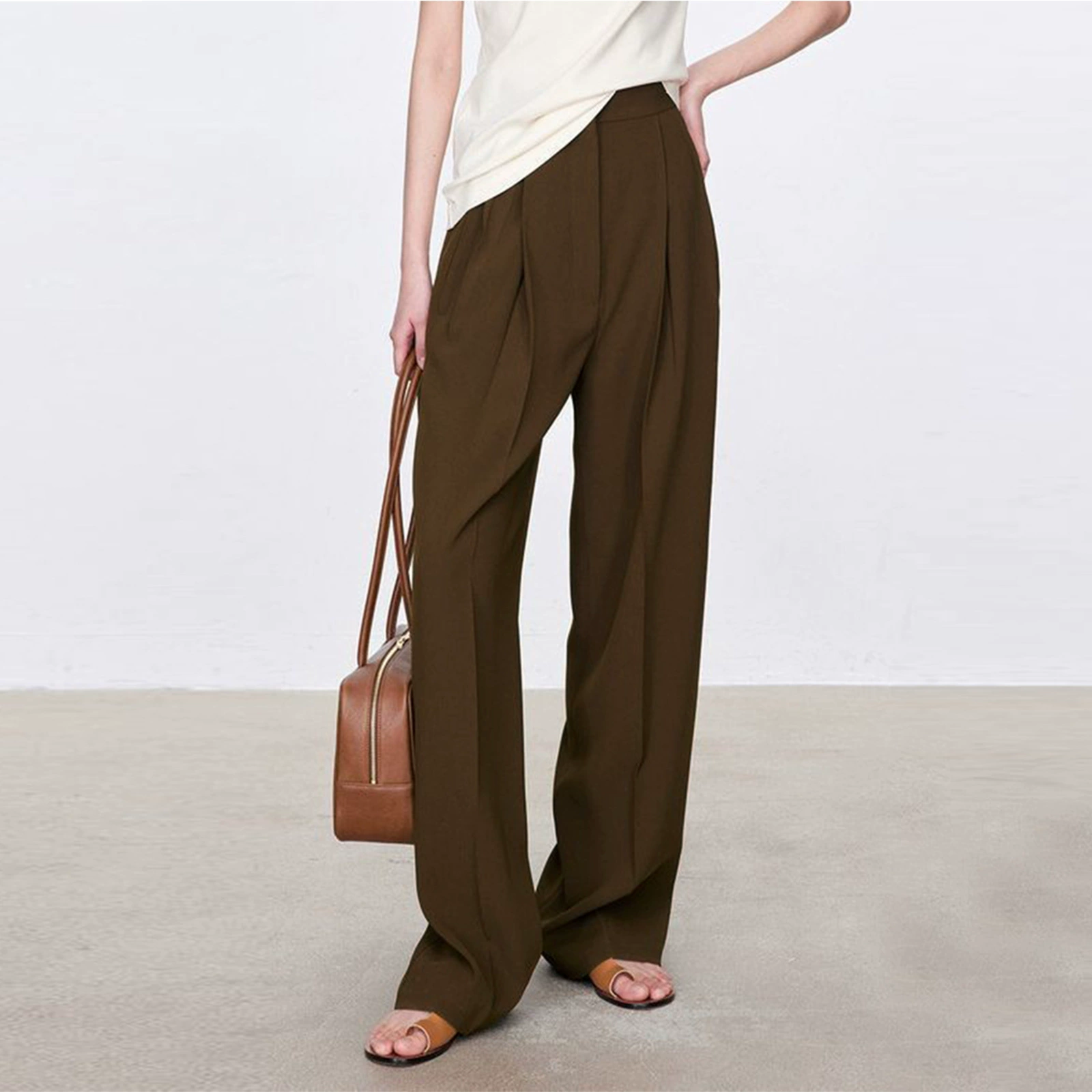 Th * Row Новая Весна и Осень Свободные повседневные и простые стильные подвесные Узкие Широкие брюки в пол с высокой талией женские Костюмные брюки