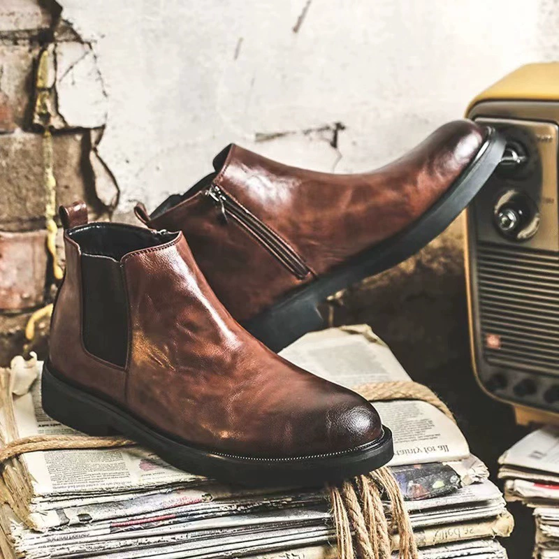 Острая английская ретро-сапоги Chelsea Мужская тенденция увеличивается