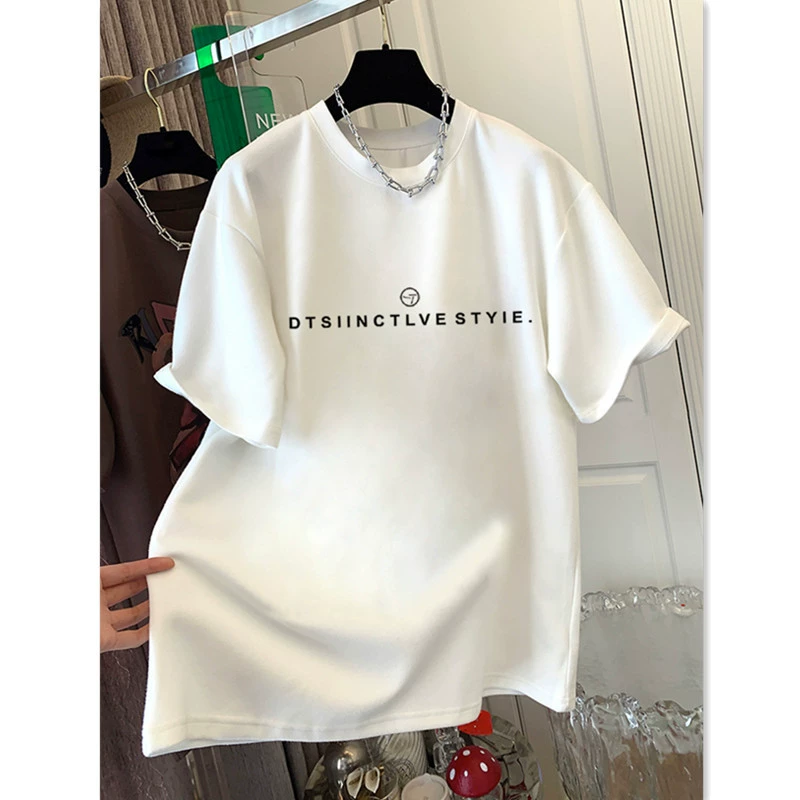 Футболка из хлопка с короткими рукавами женская тонкая летняя новая средняя длинная свободная повседневная белая рубашка с половиной рукава